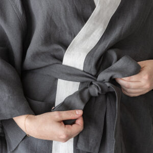 Linen Robe - Chic Charcoal with Gently Grey Trim
